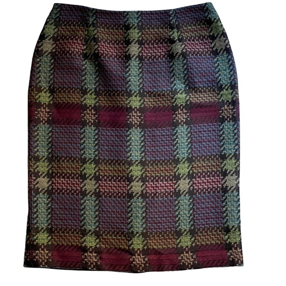 NWT Bill Blass New York Multi Patchwork Jacquard Pencil Skirt Women's 10 - Picture 1 of 10